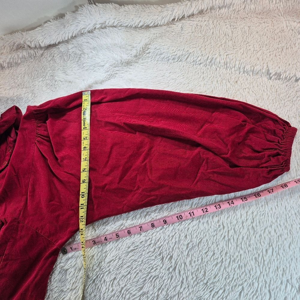 JW Style Vintage Inspired Red Corduroy Peasant Blouse Button Front Womans Small. - Picture 8 of 9